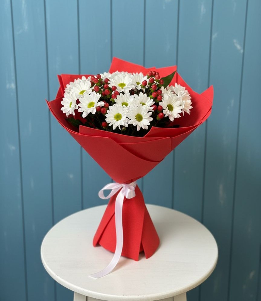 Букет ягоды на снегу в городе Вышний Волочёк Букет цветов из: Хризантемы в городе Вышний Волочёк