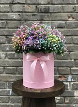 Композиция Яркие эмоции в городе Вышний Волочёк Цветочная композиция из Гипсофила и Розы в шляпной коробке в городе Вышний Волочёк