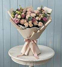 Букет бодрость в городе Вышний Волочёк Букет цветов из:  Розы и Лизиантусы в городе Вышний Волочёк