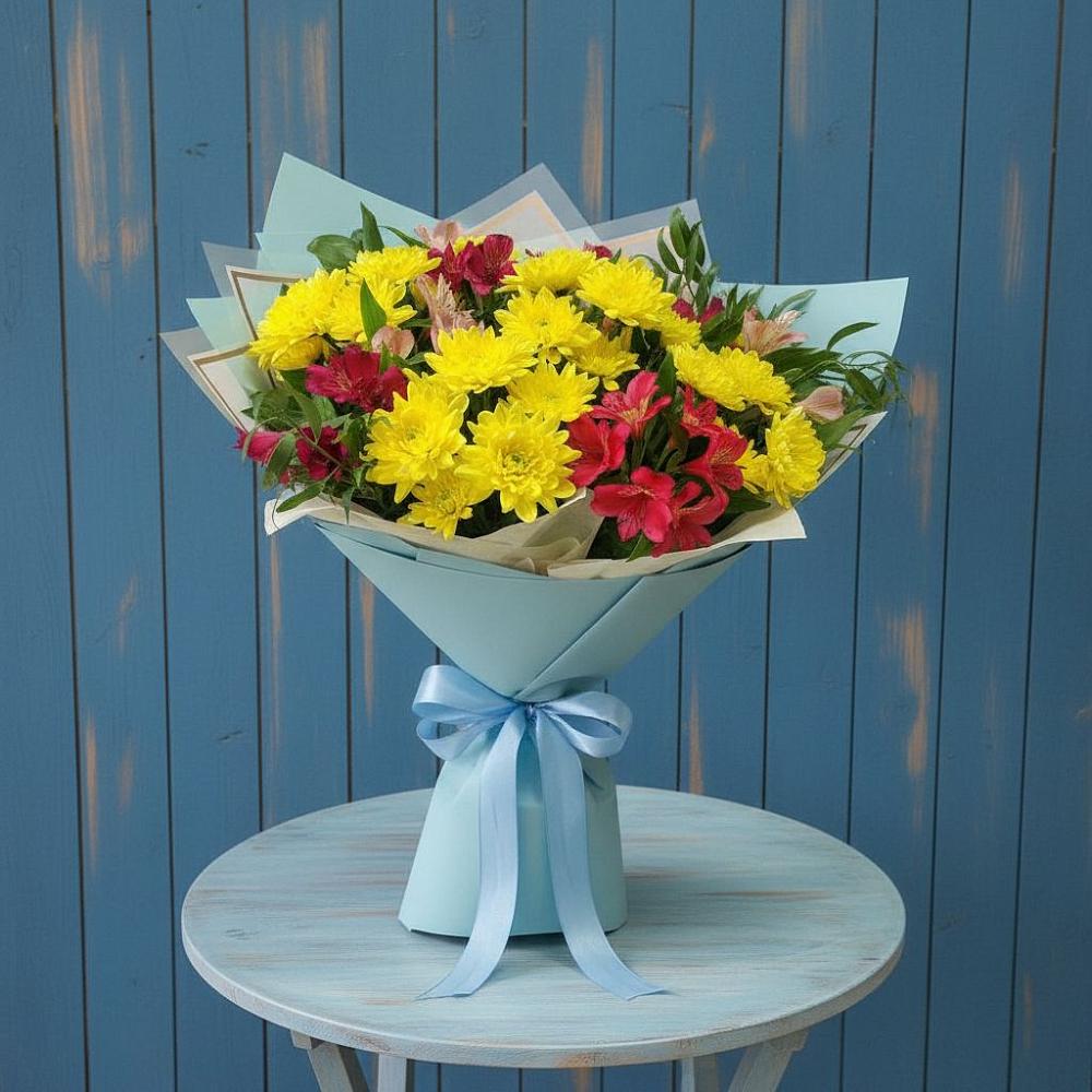 Букет сочные брызги в городе Вышний Волочёк Букет цветов из: Альстромерии и Хризантемы в городе Вышний Волочёк