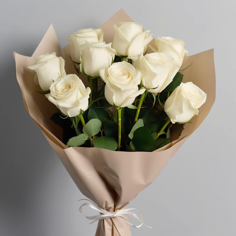 9 Белых роз Эдлесс Лав в городе Вышний Волочёк Букет 9 Белых роз Эдлесс Лав в городе Вышний Волочёк