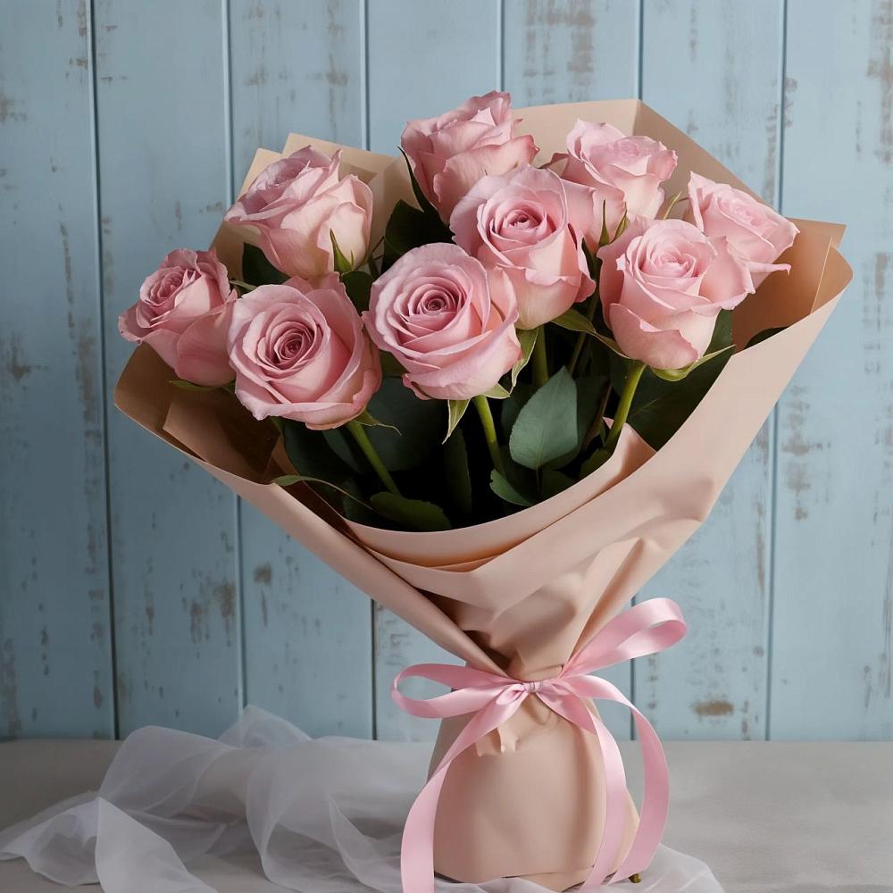 9 розовых роз в городе Вышний Волочёк Букет цветов из: Розы в городе Вышний Волочёк