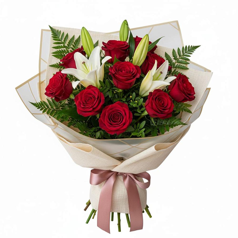 Букет высокая поэзия в городе Вышний Волочёк Букет цветов из: Лилии и Розы в городе Вышний Волочёк