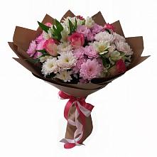 Букет Розовое очарование в городе Вышний Волочёк Букет цветов из:  Хризантемы, Альстромерии и Розы в городе Вышний Волочёк