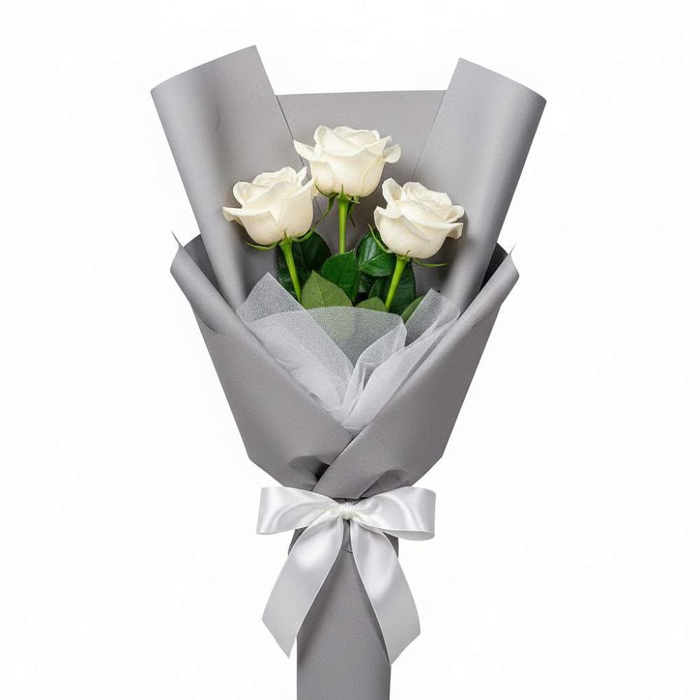 Букет 3 белые розы в городе Вышний Волочёк Букет 3 белые розы в городе Вышний Волочёк