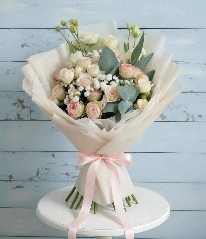 Букет Сказочное воображение в городе Вышний Волочёк Букет цветов из: Розы и Лизиантусы в городе Вышний Волочёк