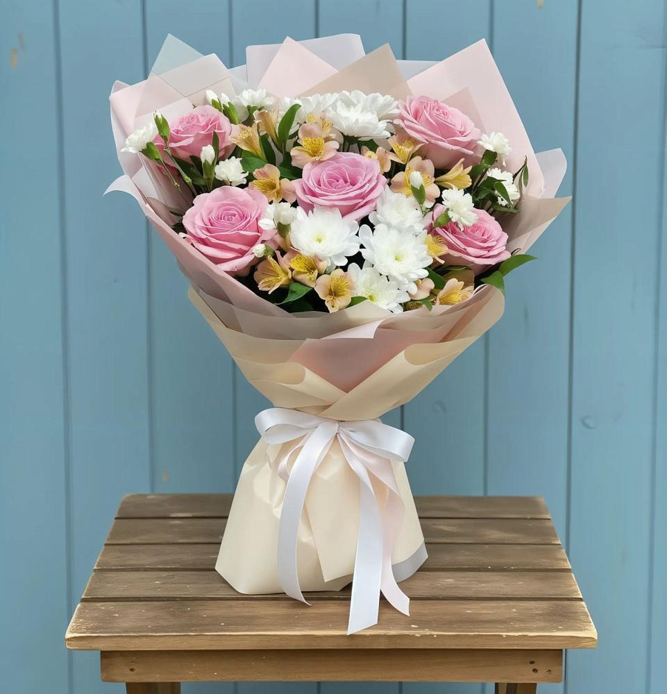 Букет французская меренга в городе Вышний Волочёк Букет цветов из: Гвоздики, Орхидеи и Розы в городе Вышний Волочёк