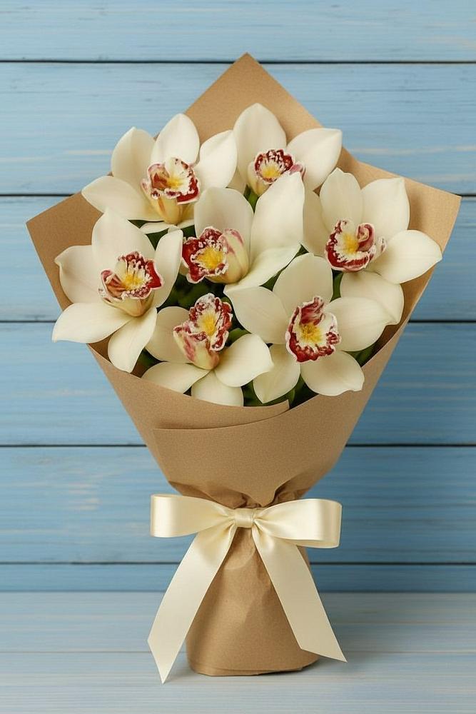 Букет 7 белых орхидей в городе Вышний Волочёк Букет цветов из: Орхидеи и Розы в городе Вышний Волочёк